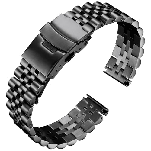 [BINLUN] 時計バンド ステンレス 腕時計ベルトメタル ウォッチバンド 金属 時計ベルト18mm 20mm 22mm 24mm 26mm 交換スマートウォッチベルト 耐久性高い 男女通用 調整工具付(ブラック, 18mm)